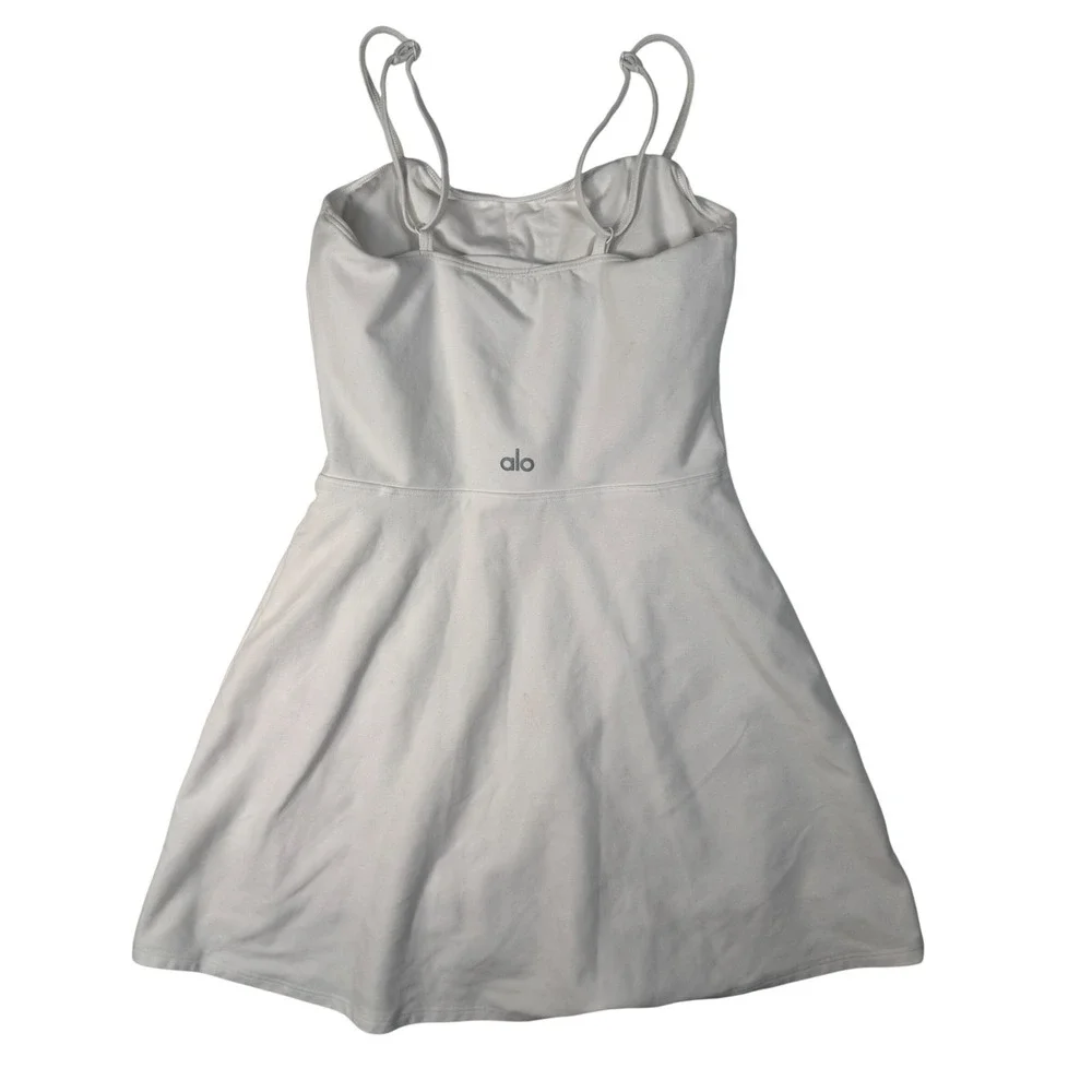 Alo Yoga Alosoft Backspin Dress White XS High Neck Backless Tennis Dress